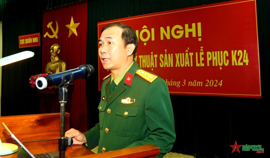 Đại tá Vũ Văn Nhất, Phó cục trưởng Cục Quân nhu phát biểu khai mạc hội nghị.