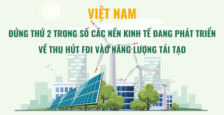 Việt Nam đứng thứ 2 trong số các nền kinh tế đang phát triển về thu hút FDI vào năng lượng tái tạo