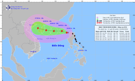 Dự báo diễn biến bão - Ảnh: Trung tâm Khí tượng thủy văn Quốc gia phát lúc 11h ngày 3/9/2024