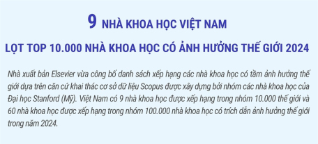 9 nhà khoa học Việt Nam lọt top 10.000 nhà khoa học có ảnh hưởng thế giới 2024