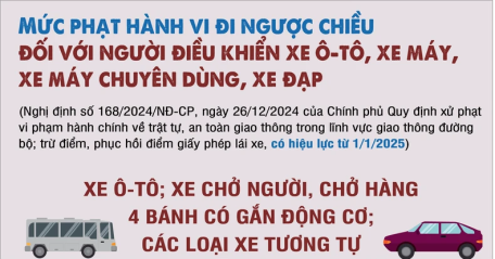 Mức xử phạt hành vi đi ngược chiều đối với người điều khiển xe ô-tô, xe máy, xe đạp