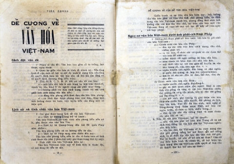 Bản “Đề cương về Văn hóa Việt Nam” do Tổng Bí thư Trường Chinh soạn thảo năm 1943, được đăng toàn văn trên Tạp chí Tiên Phong số 1. Nguồn: Baotanglichsu.vn