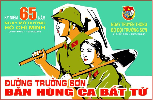 Tranh cổ động tuyên truyền kỷ niệm 65 năm Ngày Mở đường Trường Sơn - Đường Hồ Chí Minh và Ngày Truyền thống Bộ đội Trường Sơn (19/5/1959-19/5/2024)