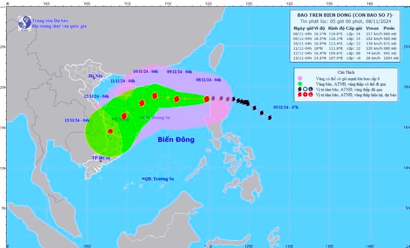 Bão Yinxing vào Biển Đông, trở thành cơn bão số 7 trong năm 2024